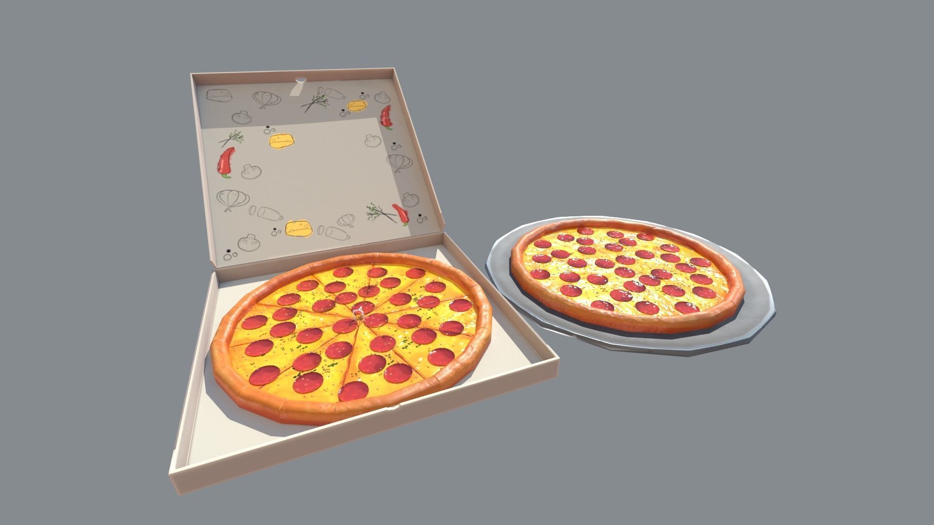 Stylized Pepperoni Pizza Low-poly 3D model_1