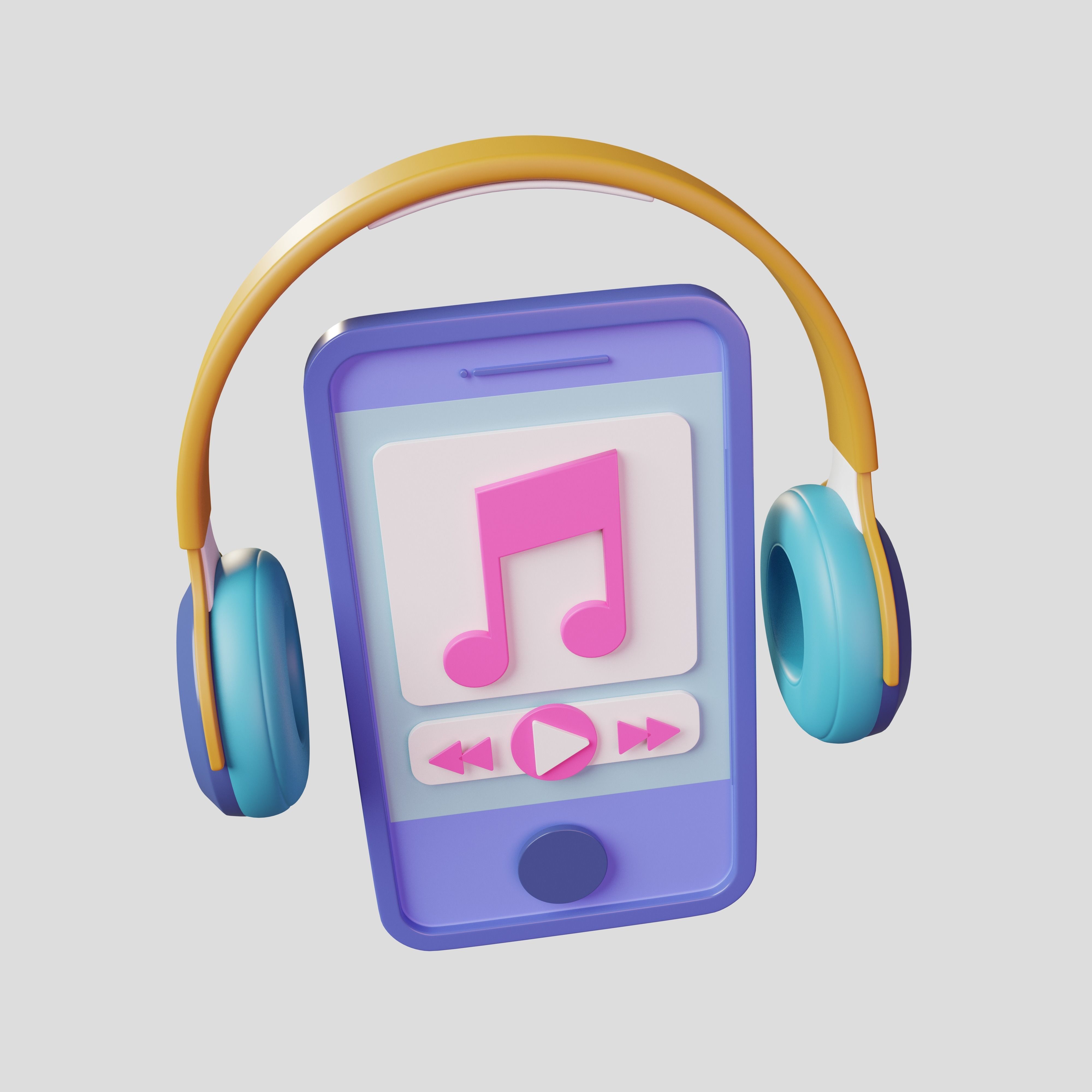 Listening to music with earphone 3D Illustration Low-poly 3D model_2