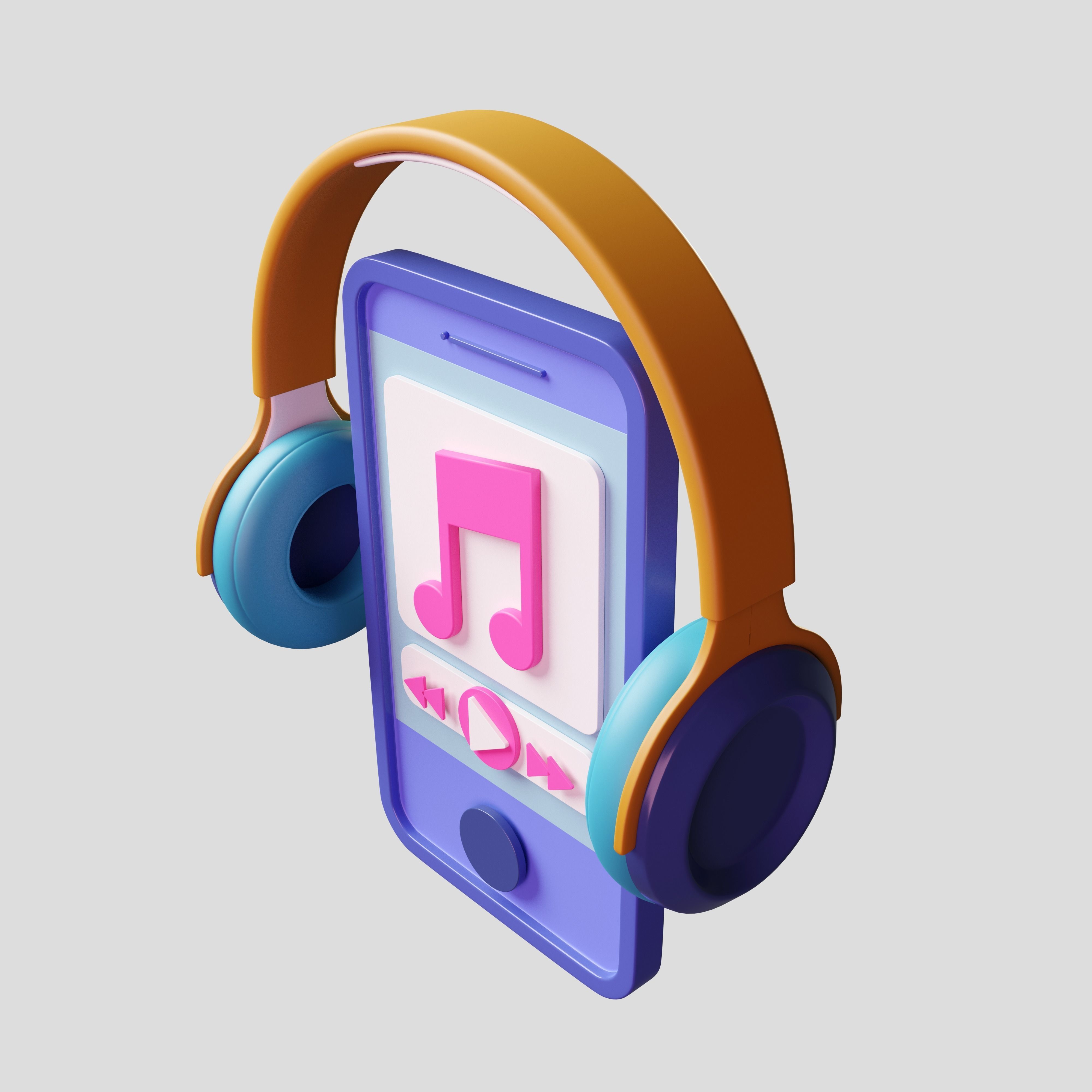 Listening to music with earphone 3D Illustration Low-poly 3D model_3