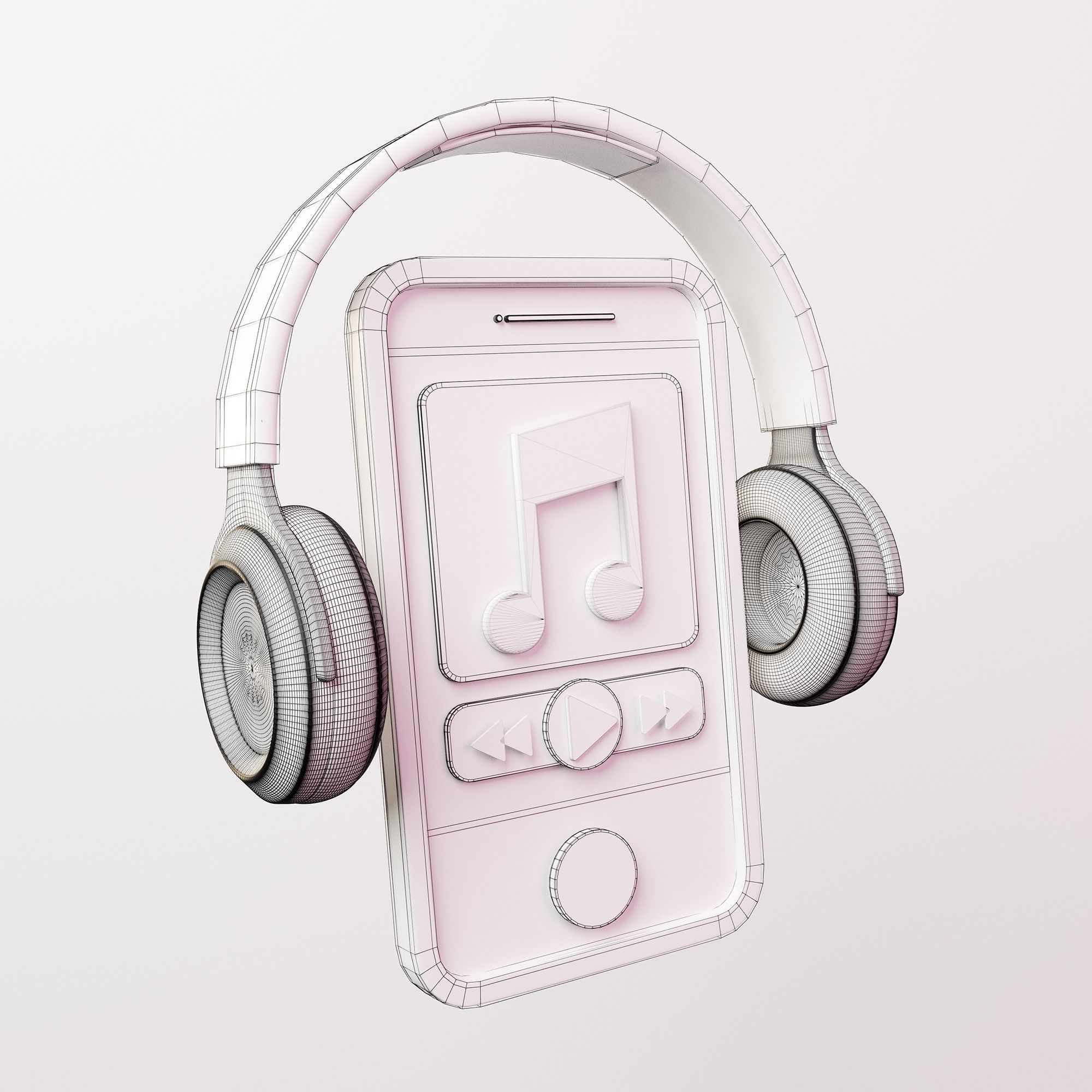 Listening to music with earphone 3D Illustration Low-poly 3D model_8