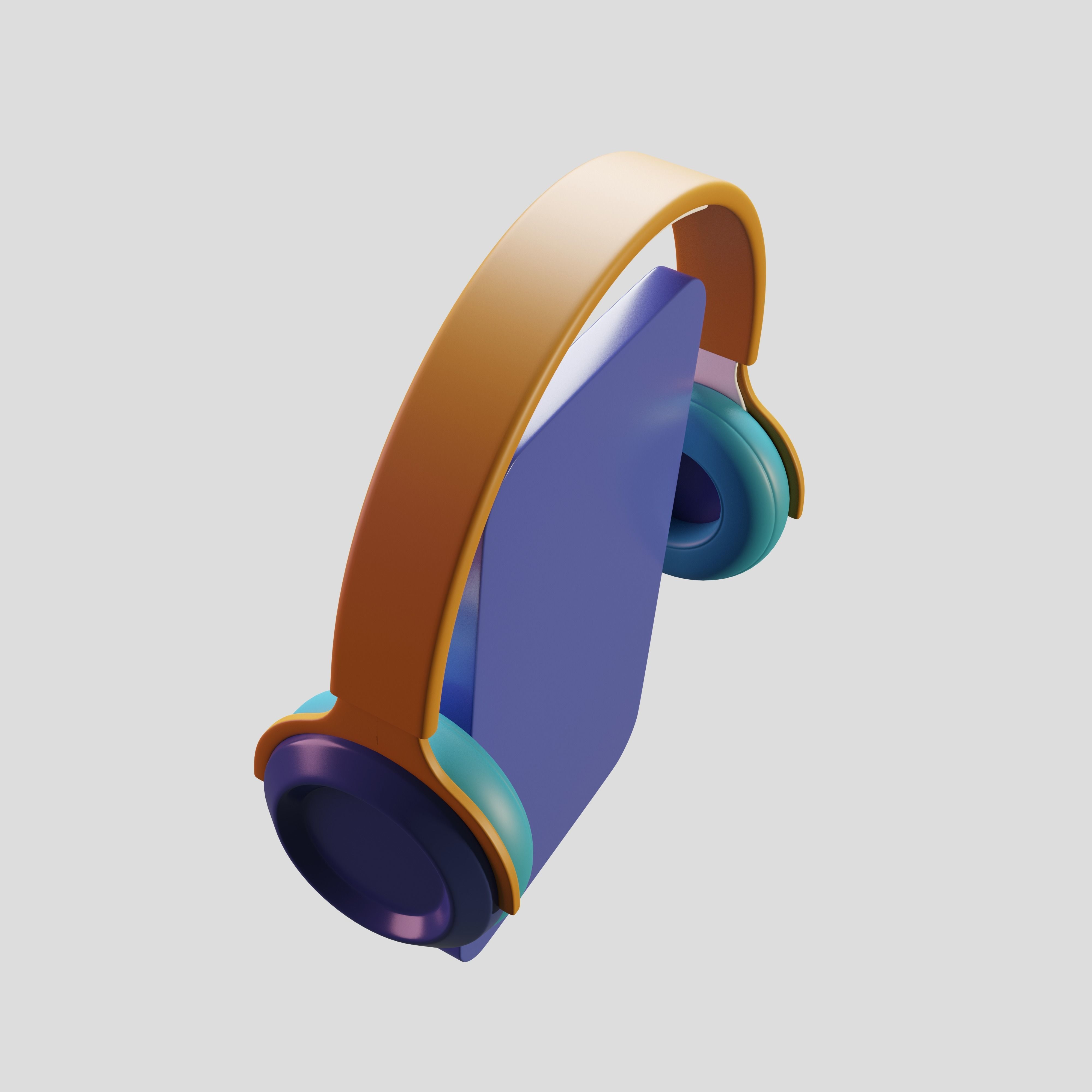 Listening to music with earphone 3D Illustration Low-poly 3D model_4