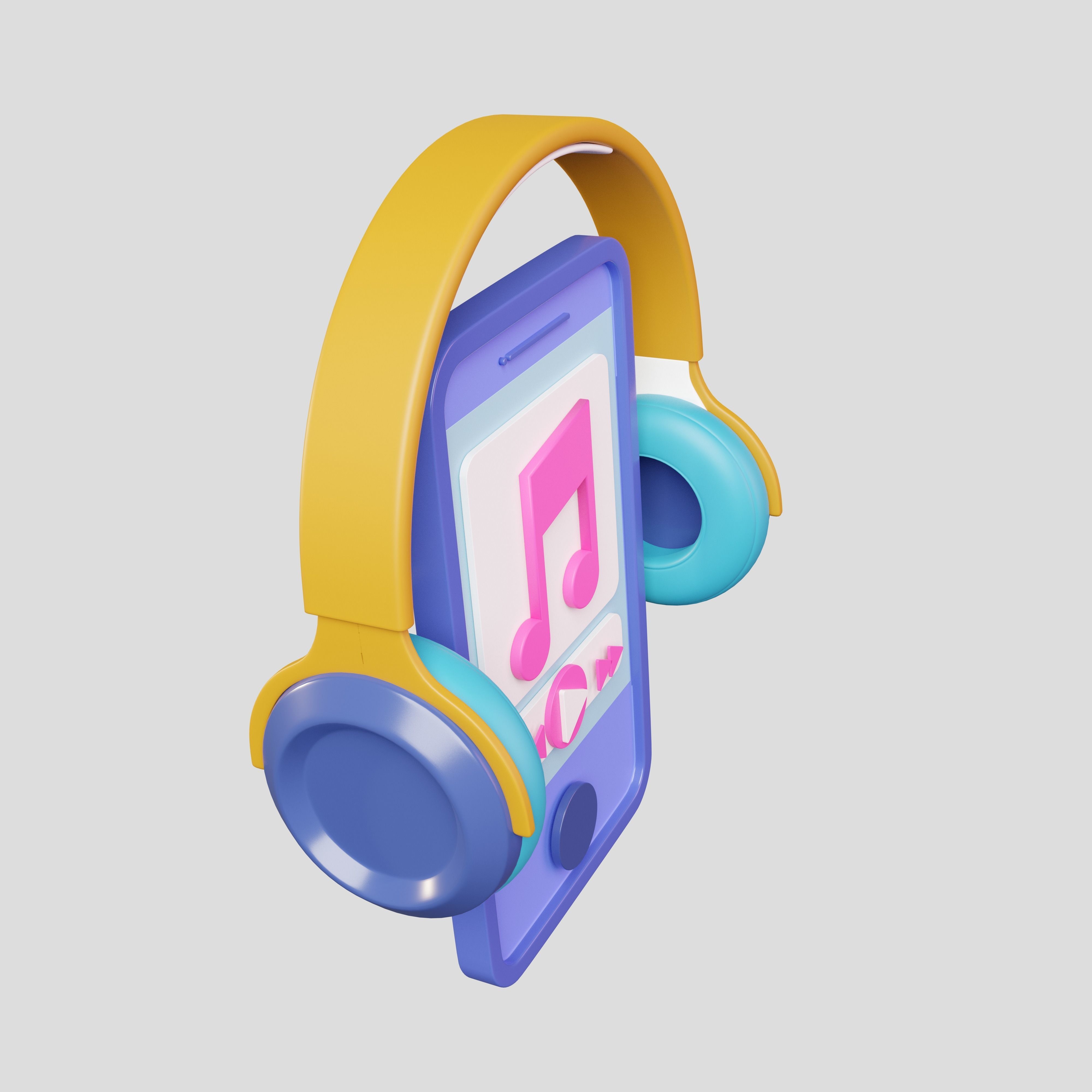 Listening to music with earphone 3D Illustration Low-poly 3D model_6
