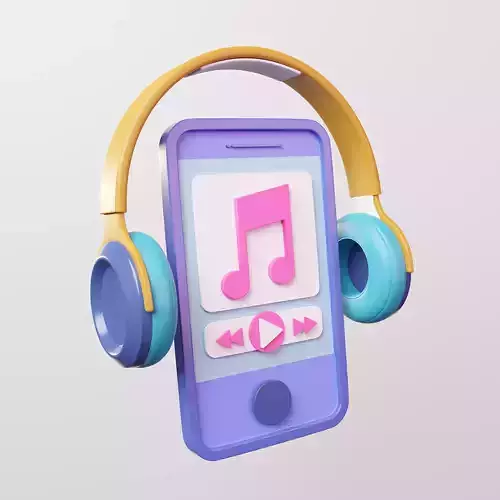 Listening to music with earphone 3D Illustration