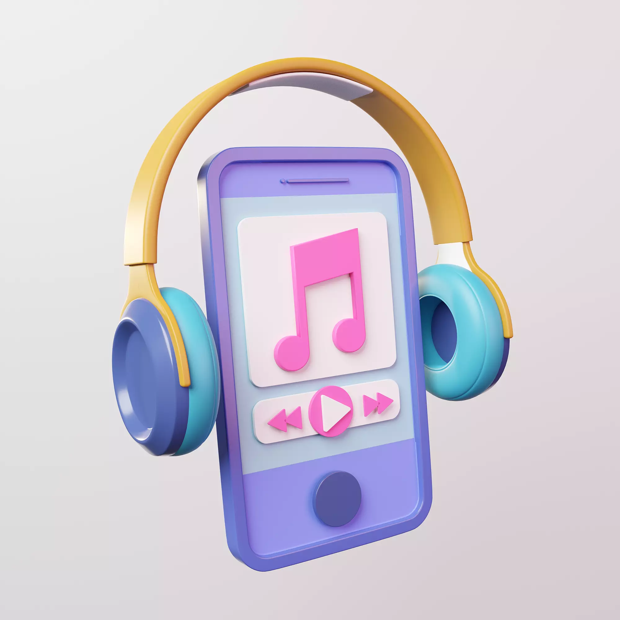 Listening to music with earphone 3D Illustration Low-poly 3D model_0
