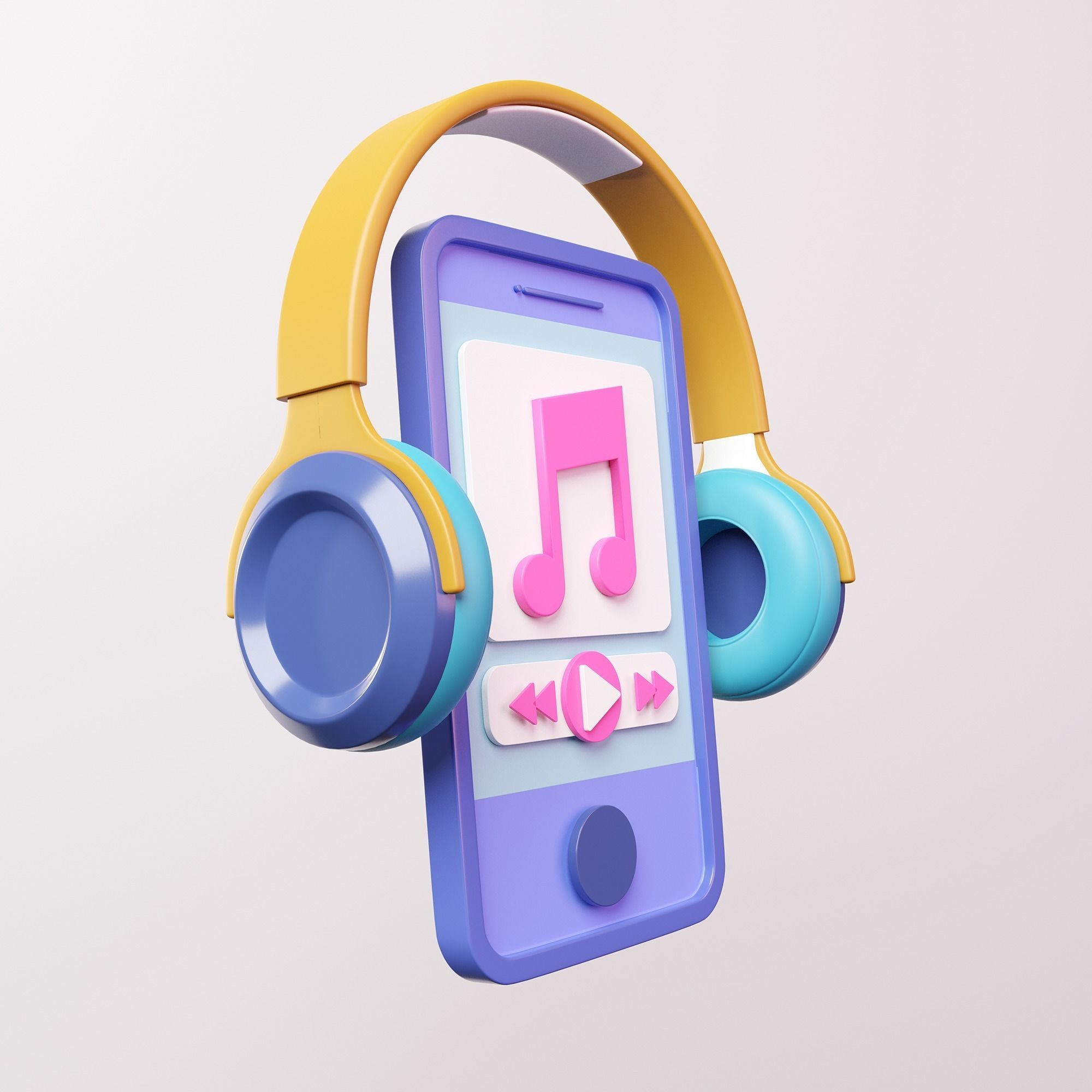 Listening to music with earphone 3D Illustration Low-poly 3D model_1