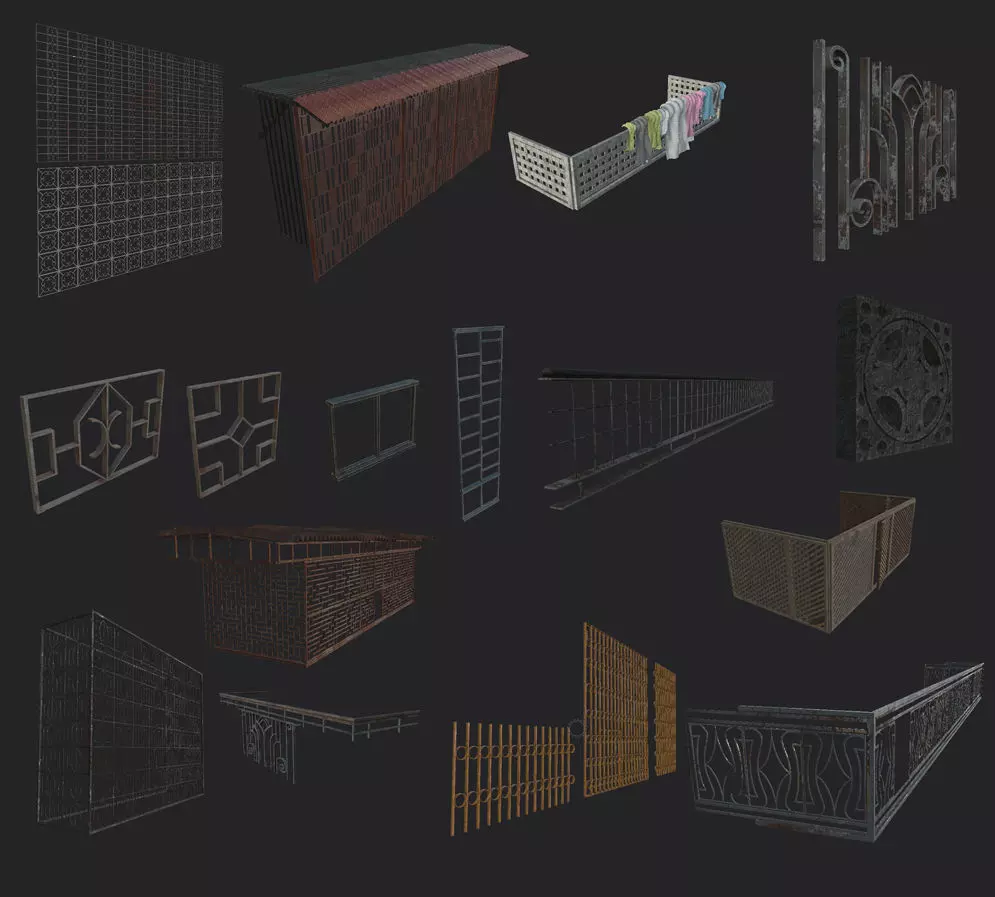 Grills and fences Low-poly 3D model_0