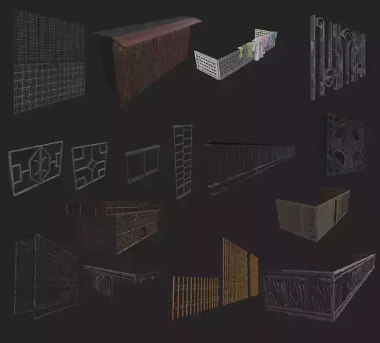 Grills and fences Low-poly 3D model