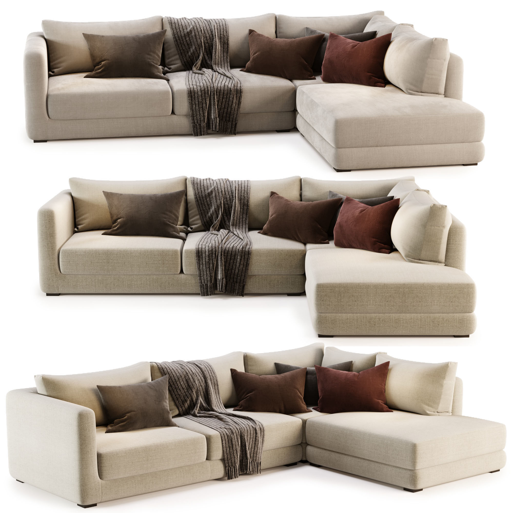 BLAKE LARGE OPEN END CORNER SOFA By Loom Loft 3D model_3