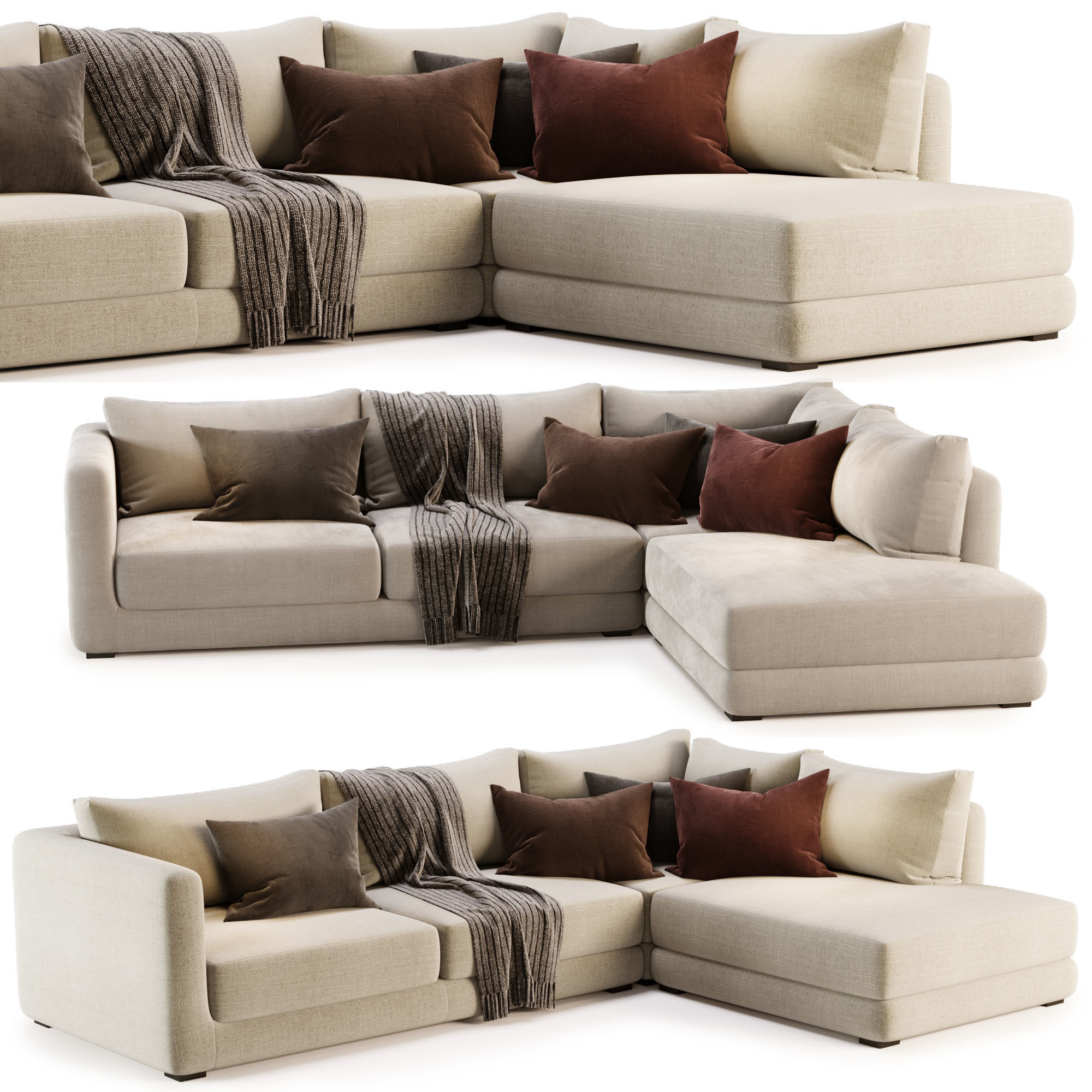BLAKE LARGE OPEN END CORNER SOFA By Loom Loft 3D model_1