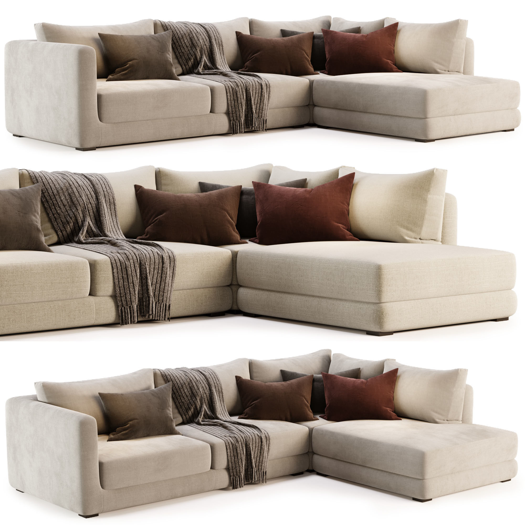 BLAKE LARGE OPEN END CORNER SOFA By Loom Loft 3D model_2