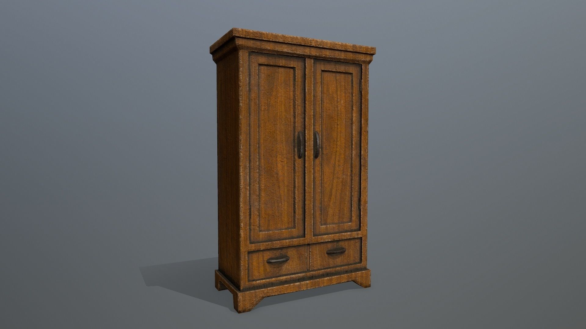 Cabinet 2 wooden wardrobe Low-poly 3D model_1