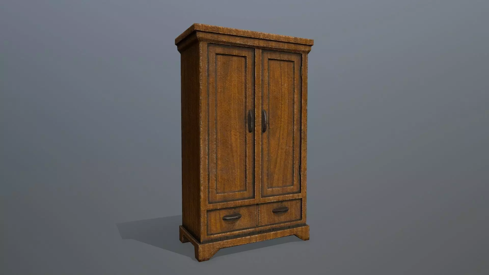 Cabinet 2 wooden wardrobe Low-poly 3D model_0