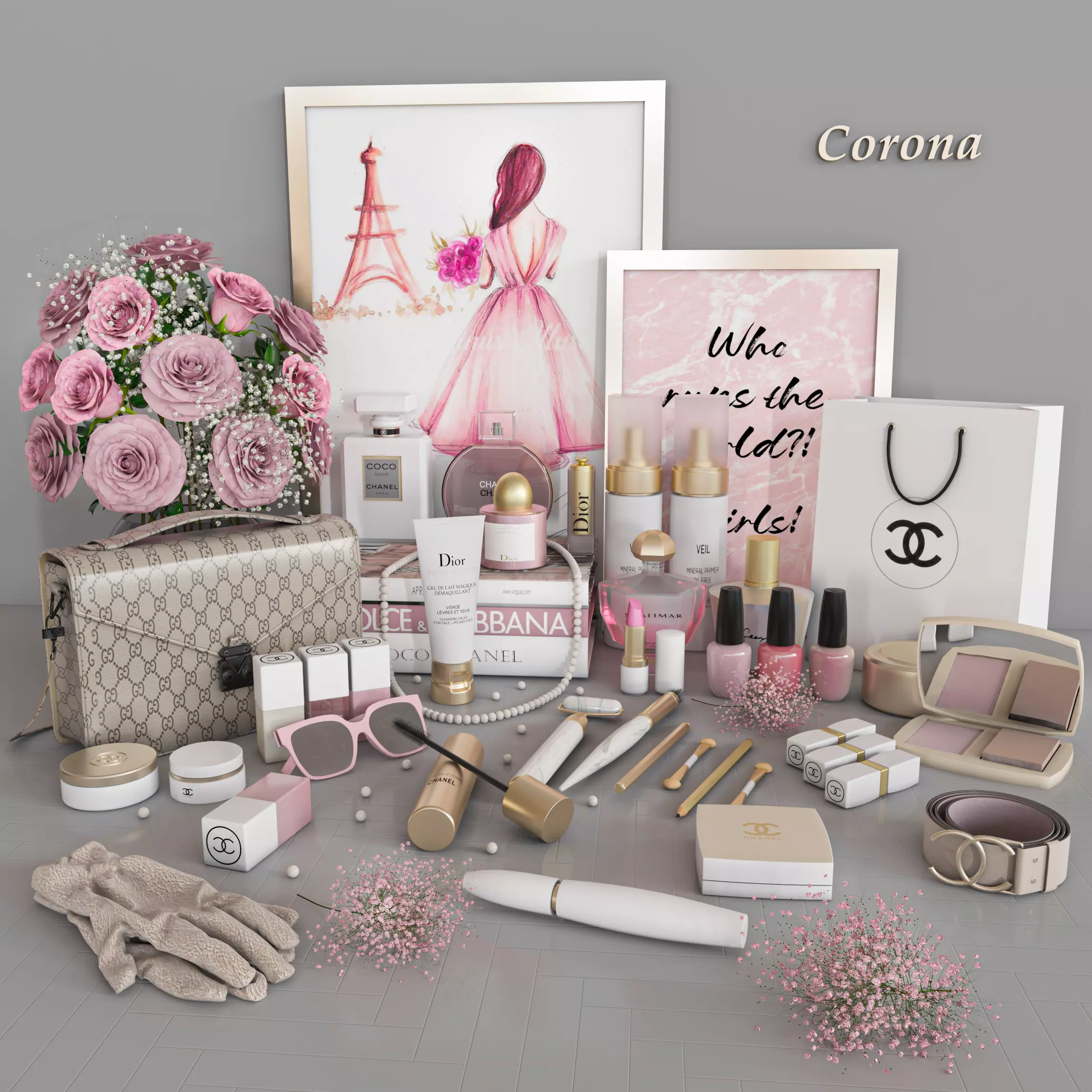 girls accessories  Low-poly 3D model_0