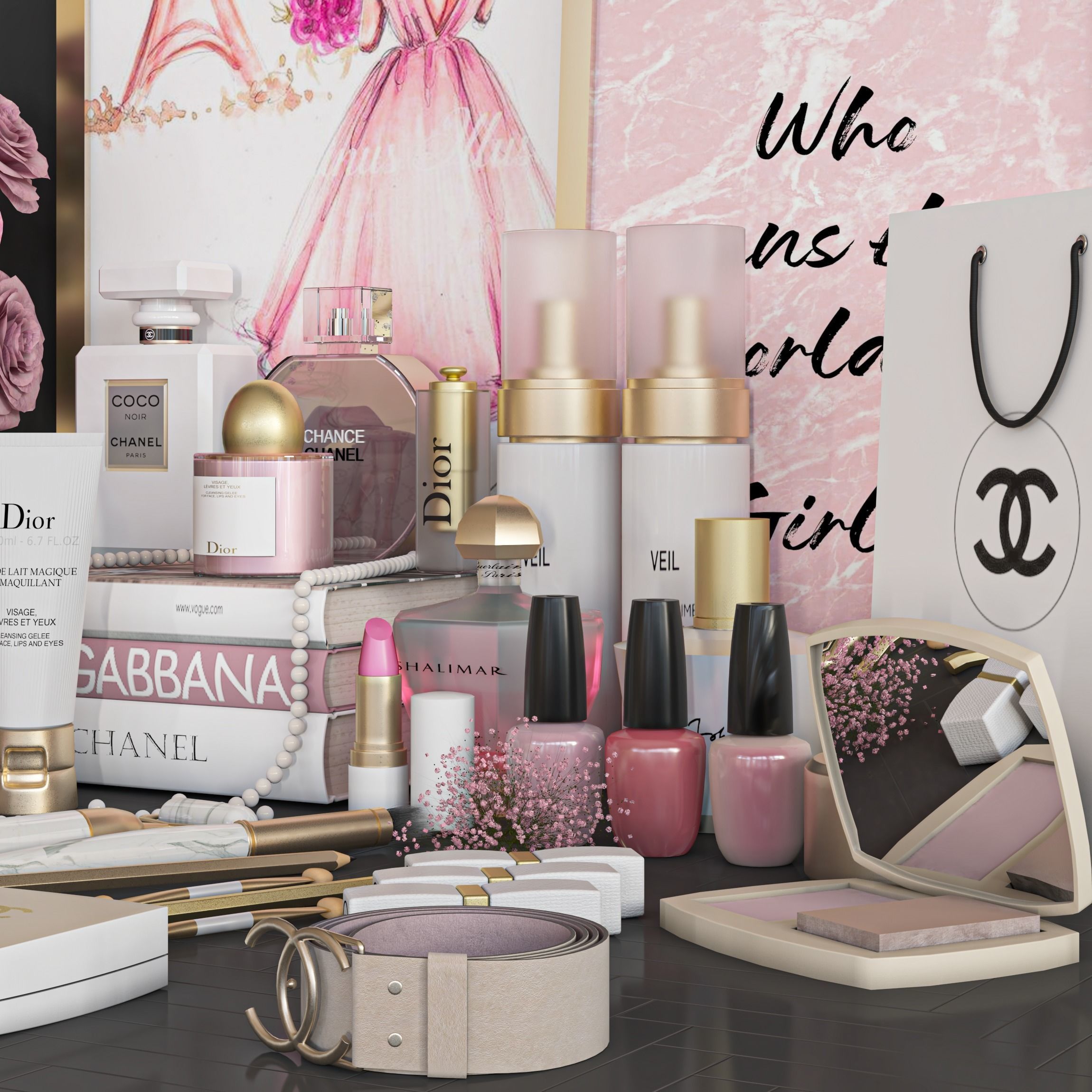 girls accessories  Low-poly 3D model_2