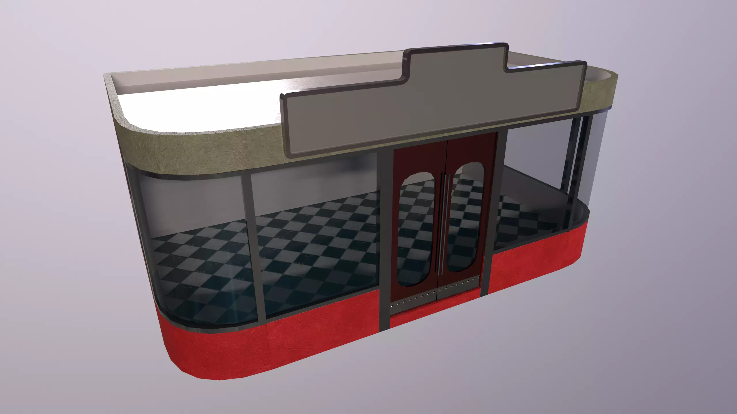 diner store with checkered floor Low-poly 3D model_0
