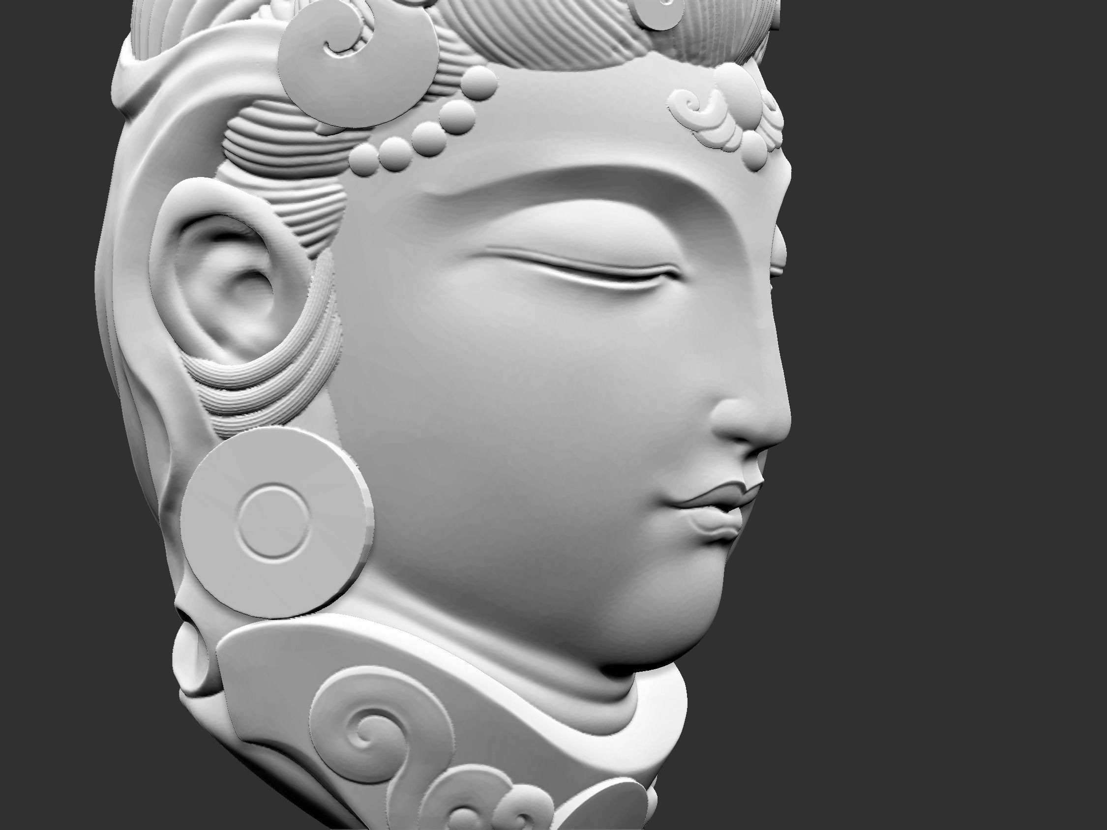 Head of Kwanyin Bodhisattva 3D print model_7