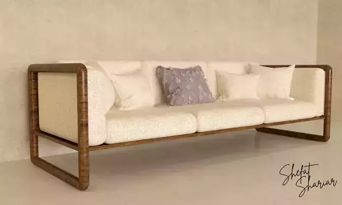 Solid Wood Frame Sofa in Beige