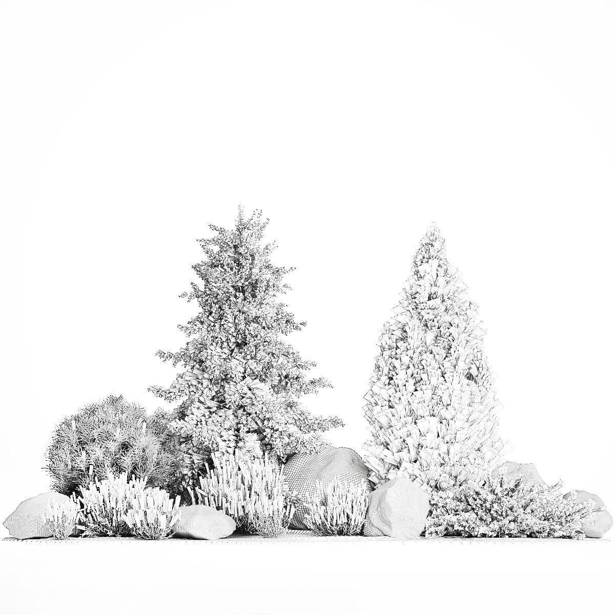 Alpine slide with thuja spruce lavender bushes and stones 1195 3D model_7