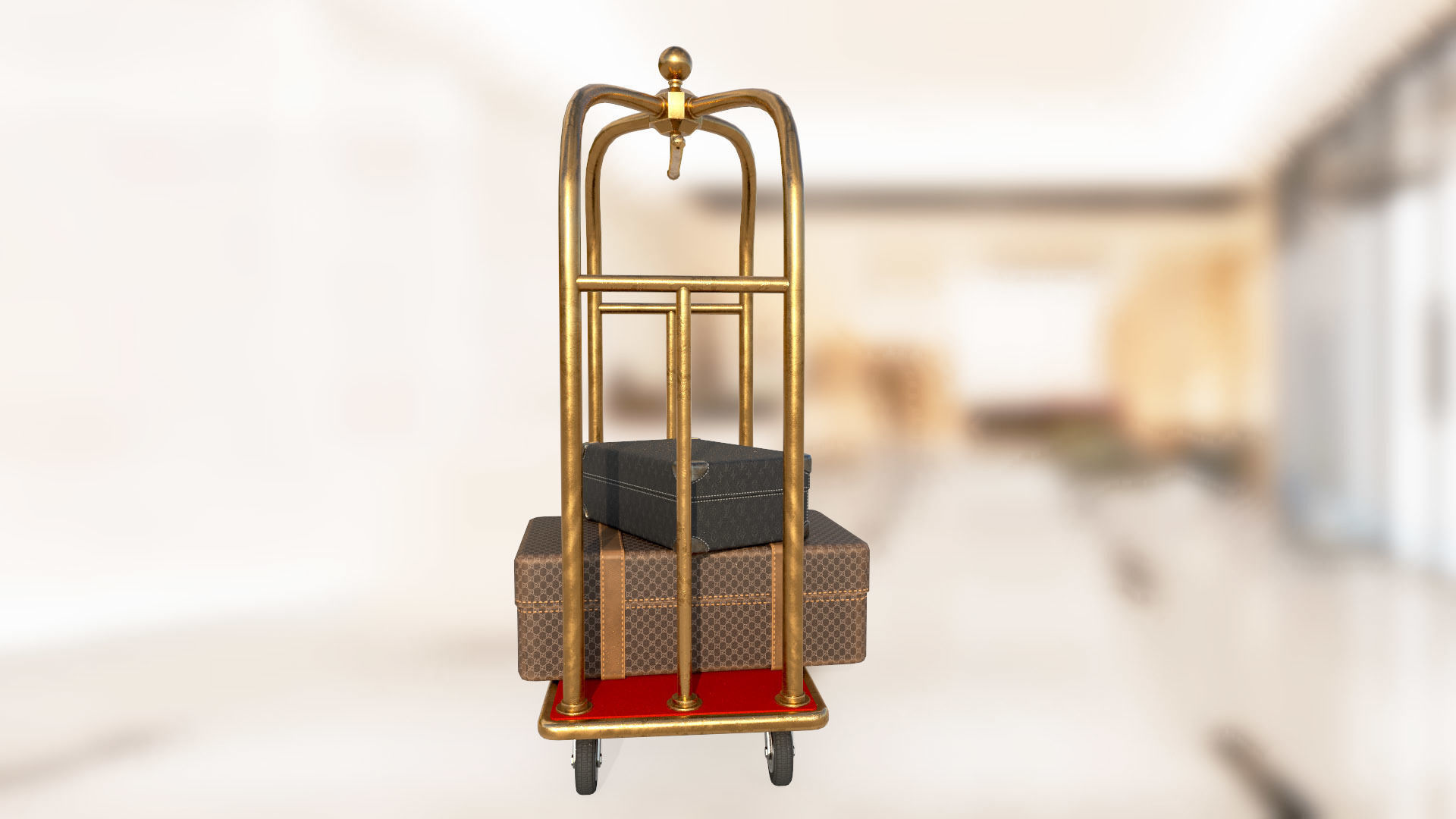 Hotel luggage trolley PBR game ready Low-poly 3D model_4