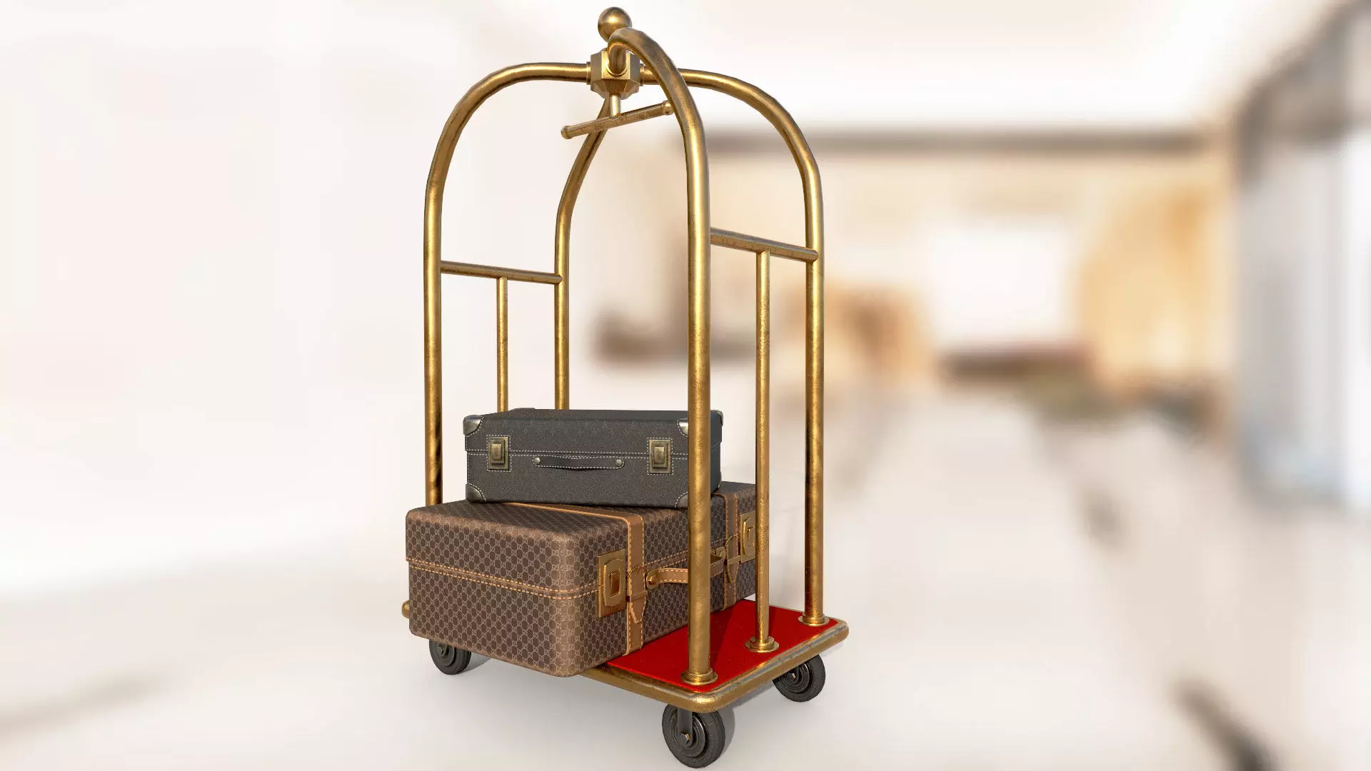 Hotel luggage trolley PBR game ready Low-poly 3D model_0