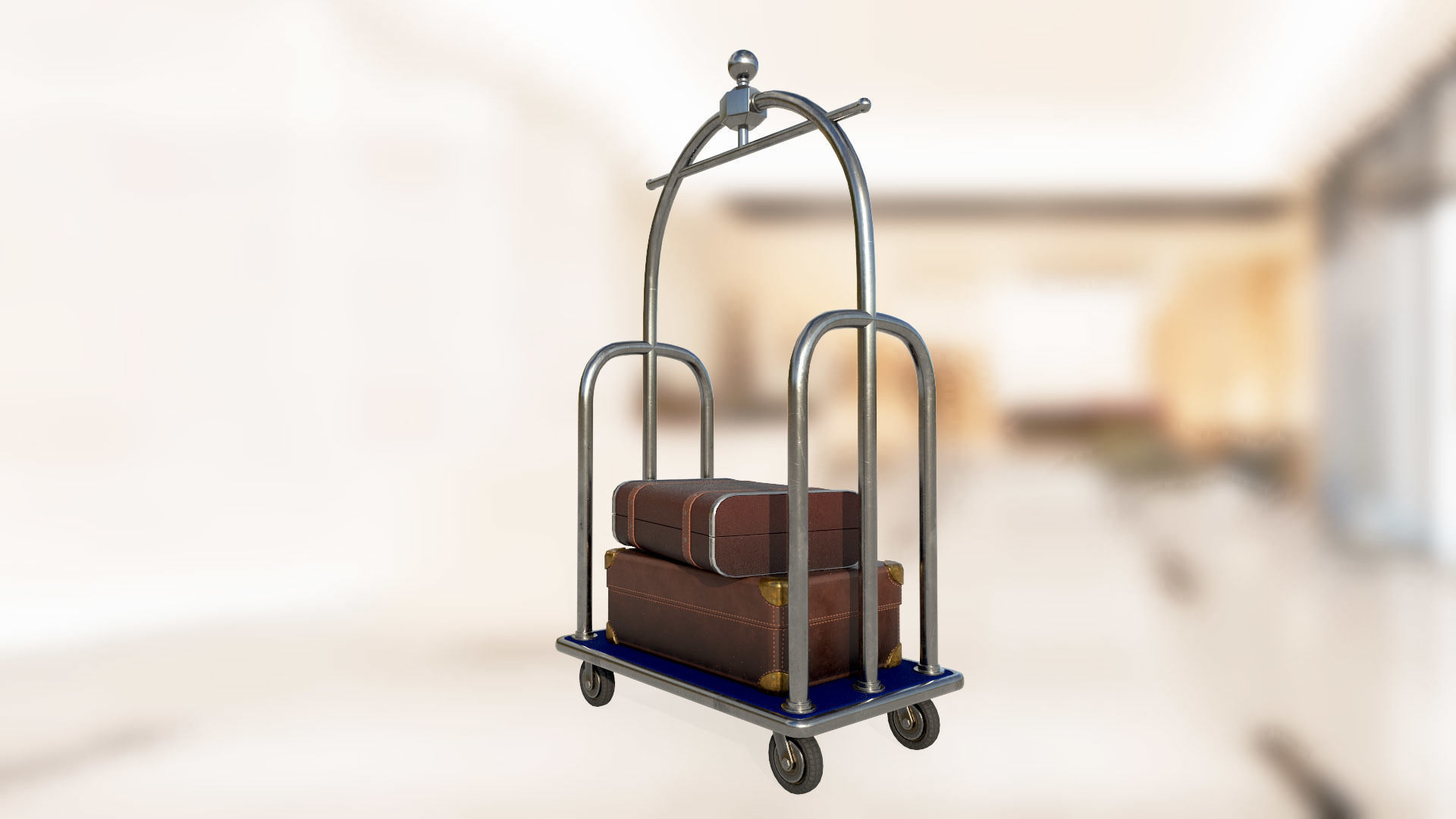 Hotel luggage trolley PBR game ready Low-poly 3D model_4