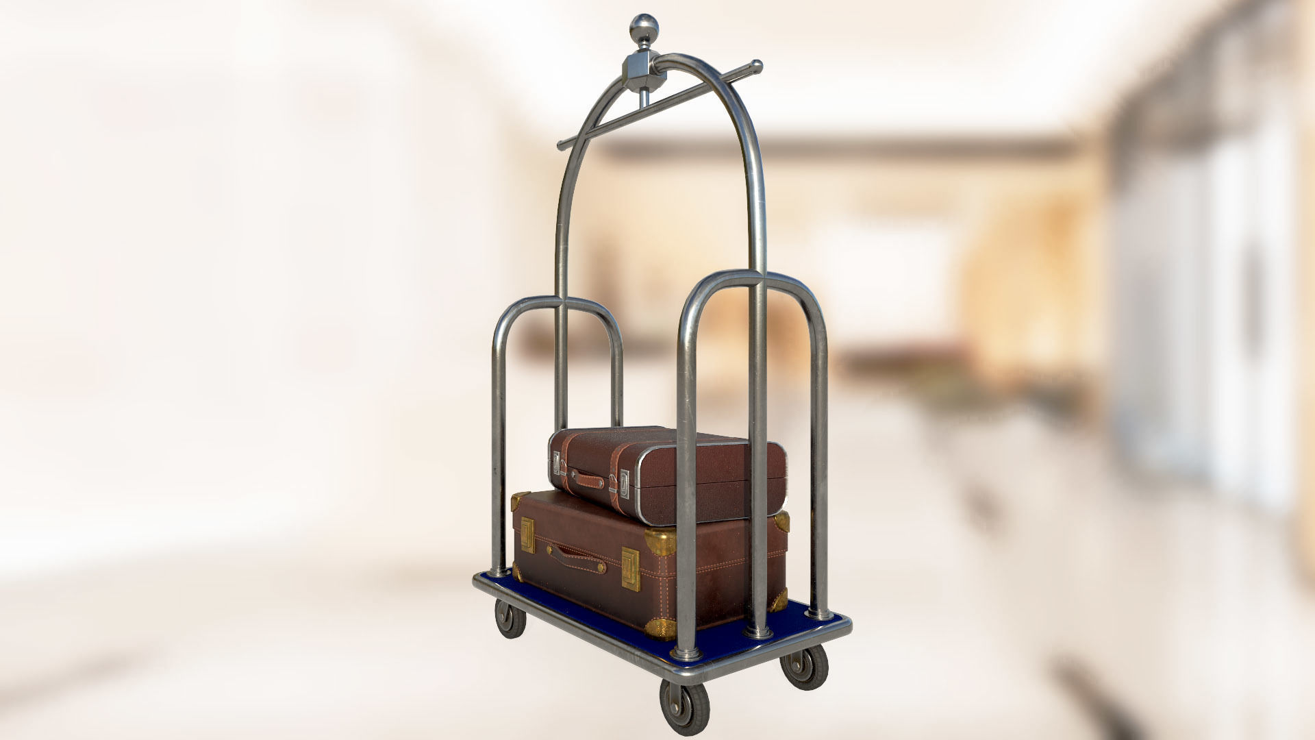 Hotel luggage trolley PBR game ready Low-poly 3D model_1