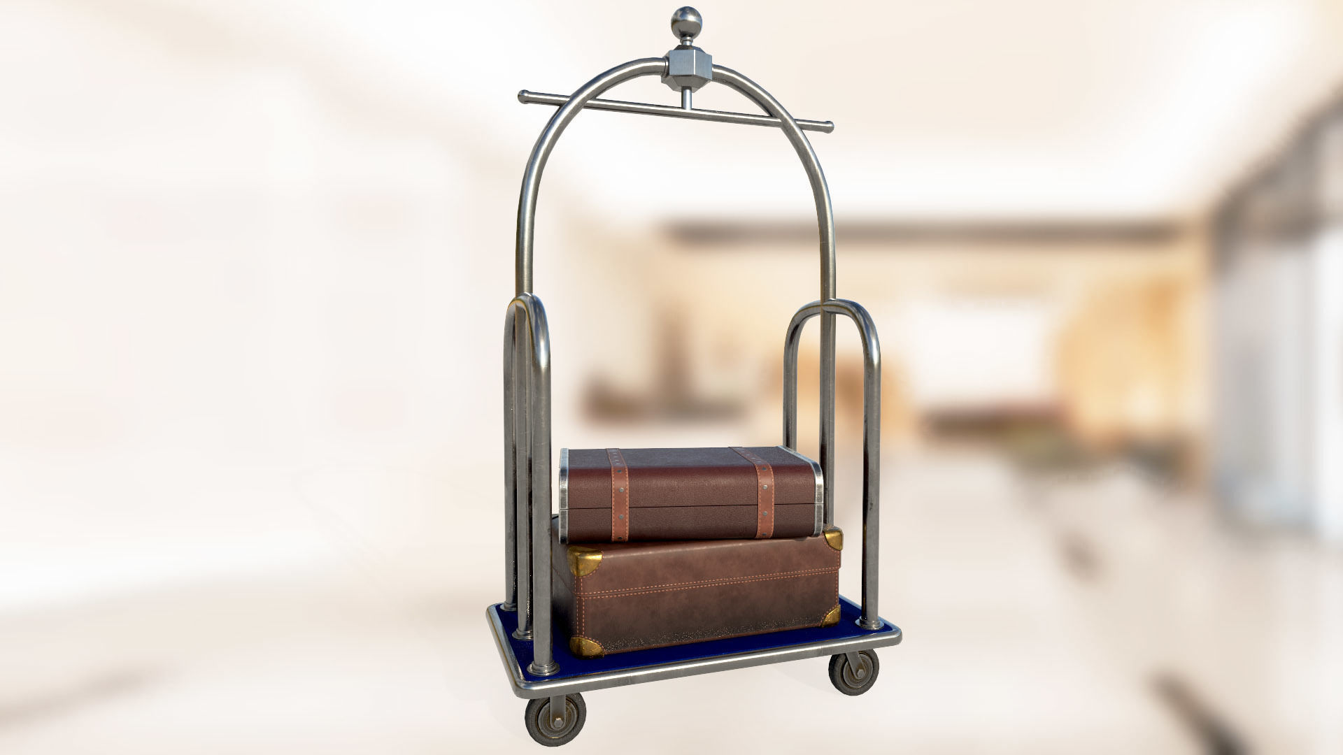Hotel luggage trolley PBR game ready Low-poly 3D model_3