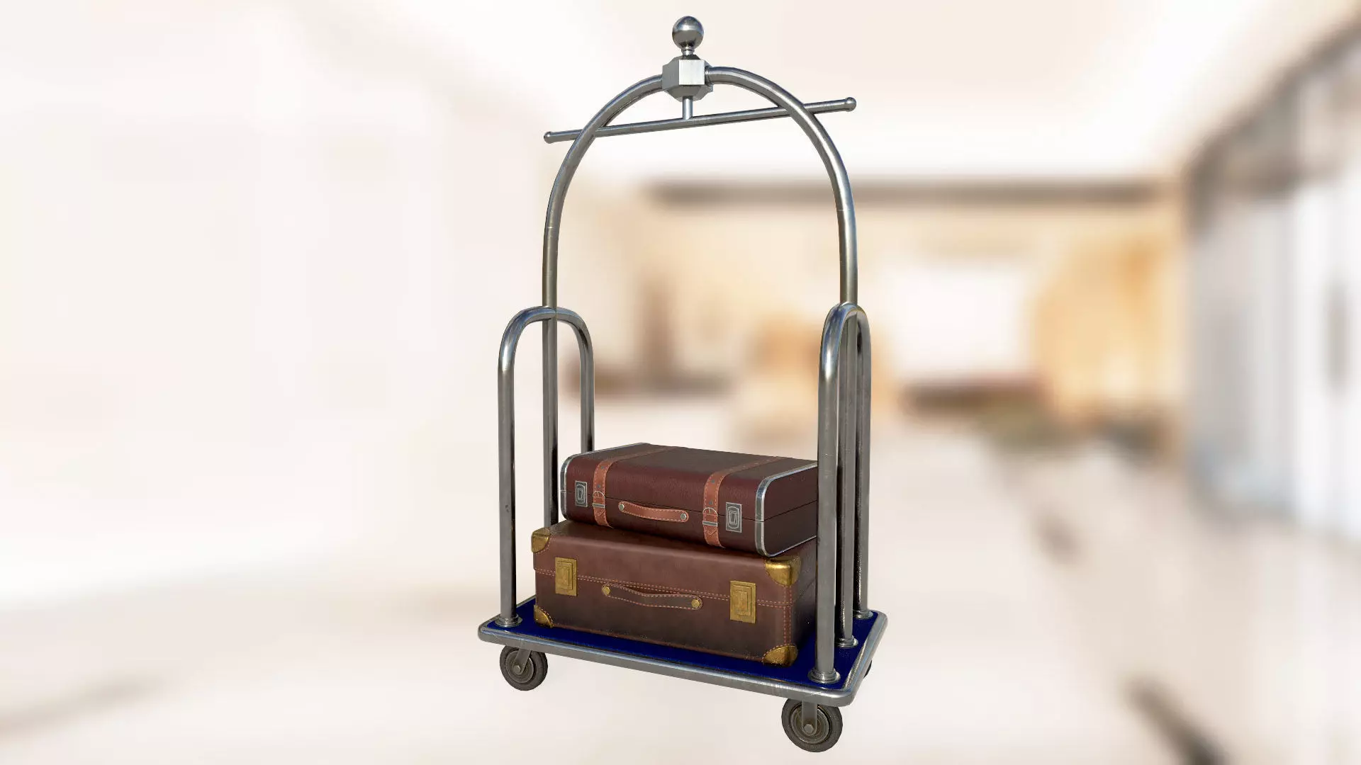 Hotel luggage trolley PBR game ready Low-poly 3D model_0