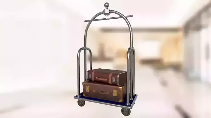Hotel luggage trolley PBR game ready Low-poly 3D model