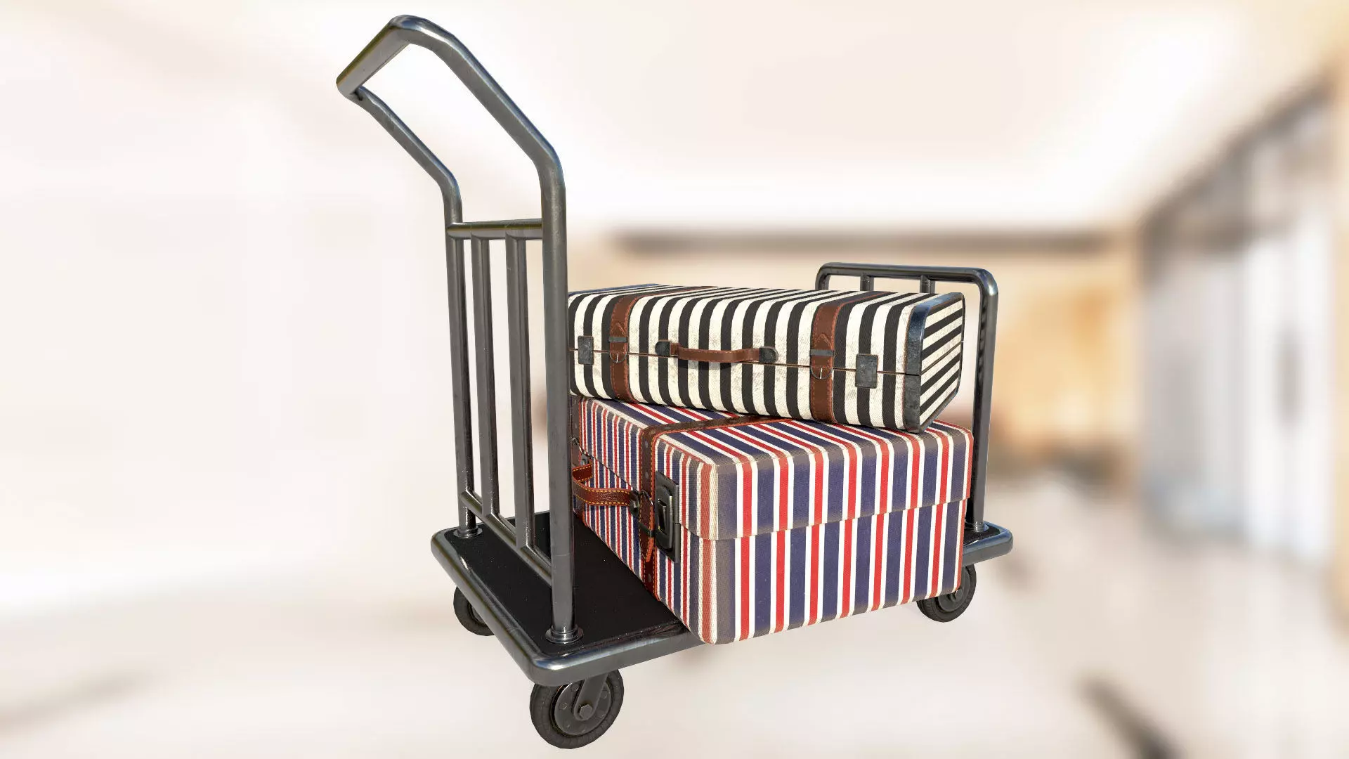 Hotel luggage trolley PBR game ready Low-poly 3D model