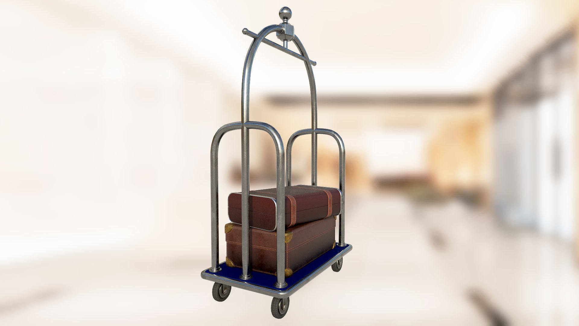 Hotel luggage trolley PBR low-poly game ready 3D model 3D Model Collection_9