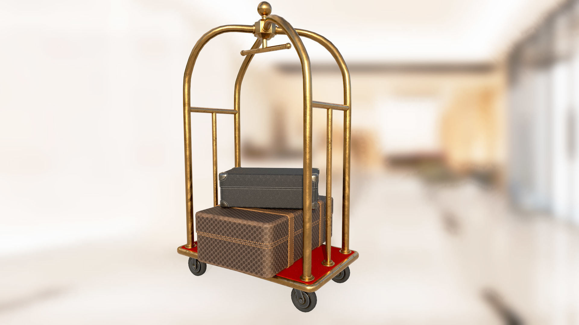 Hotel luggage trolley PBR low-poly game ready 3D model 3D Model Collection_4