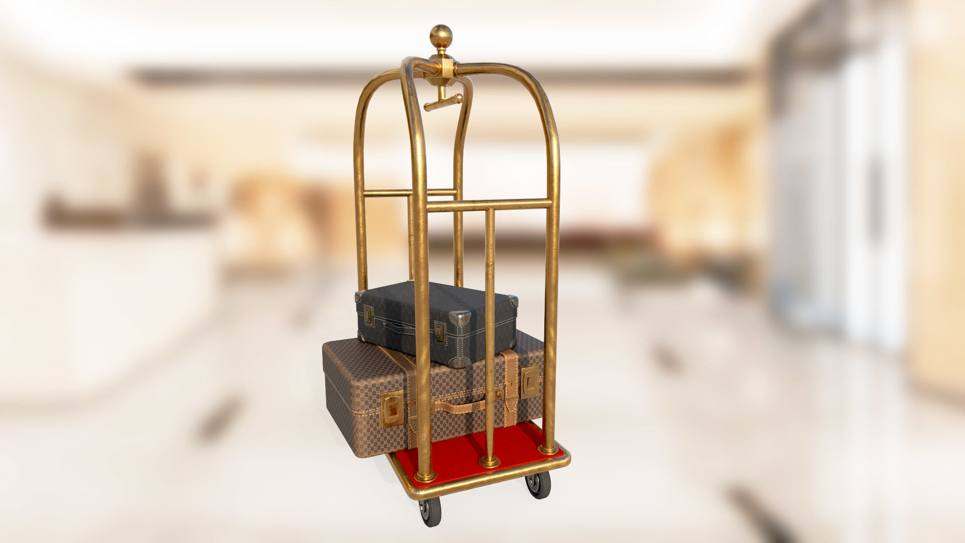 Hotel luggage trolley PBR low-poly game ready 3D model 3D Model Collection_2