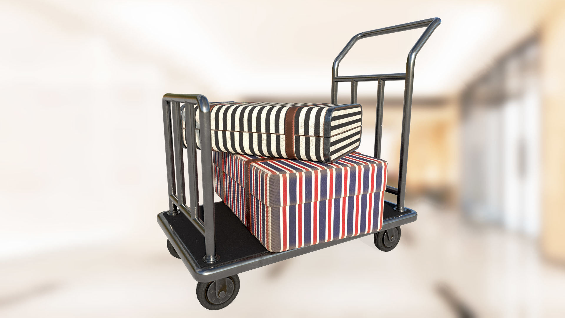 Hotel luggage trolley PBR low-poly game ready 3D model 3D Model Collection_16