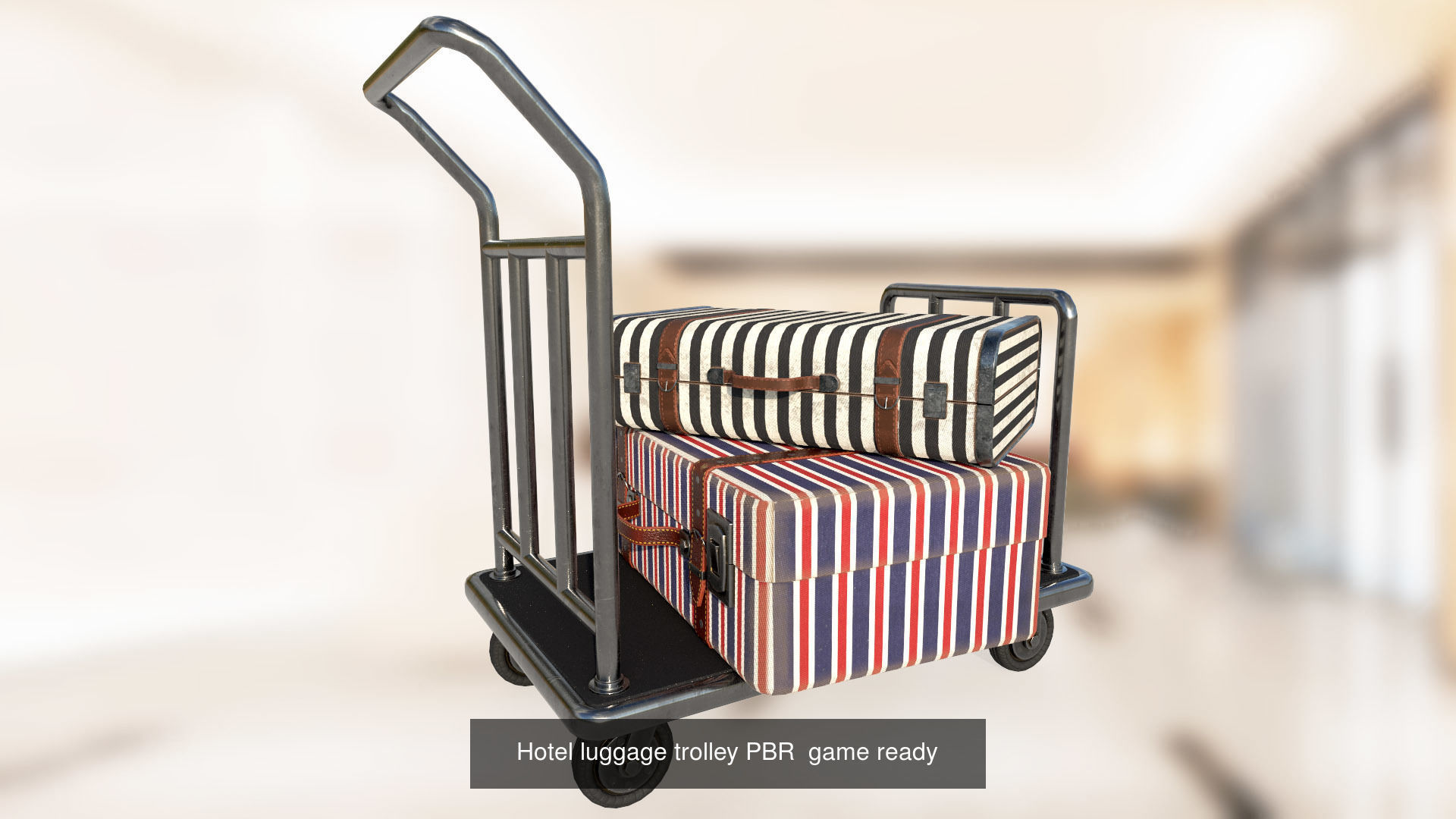 Hotel luggage trolley PBR low-poly game ready 3D model 3D Model Collection_13