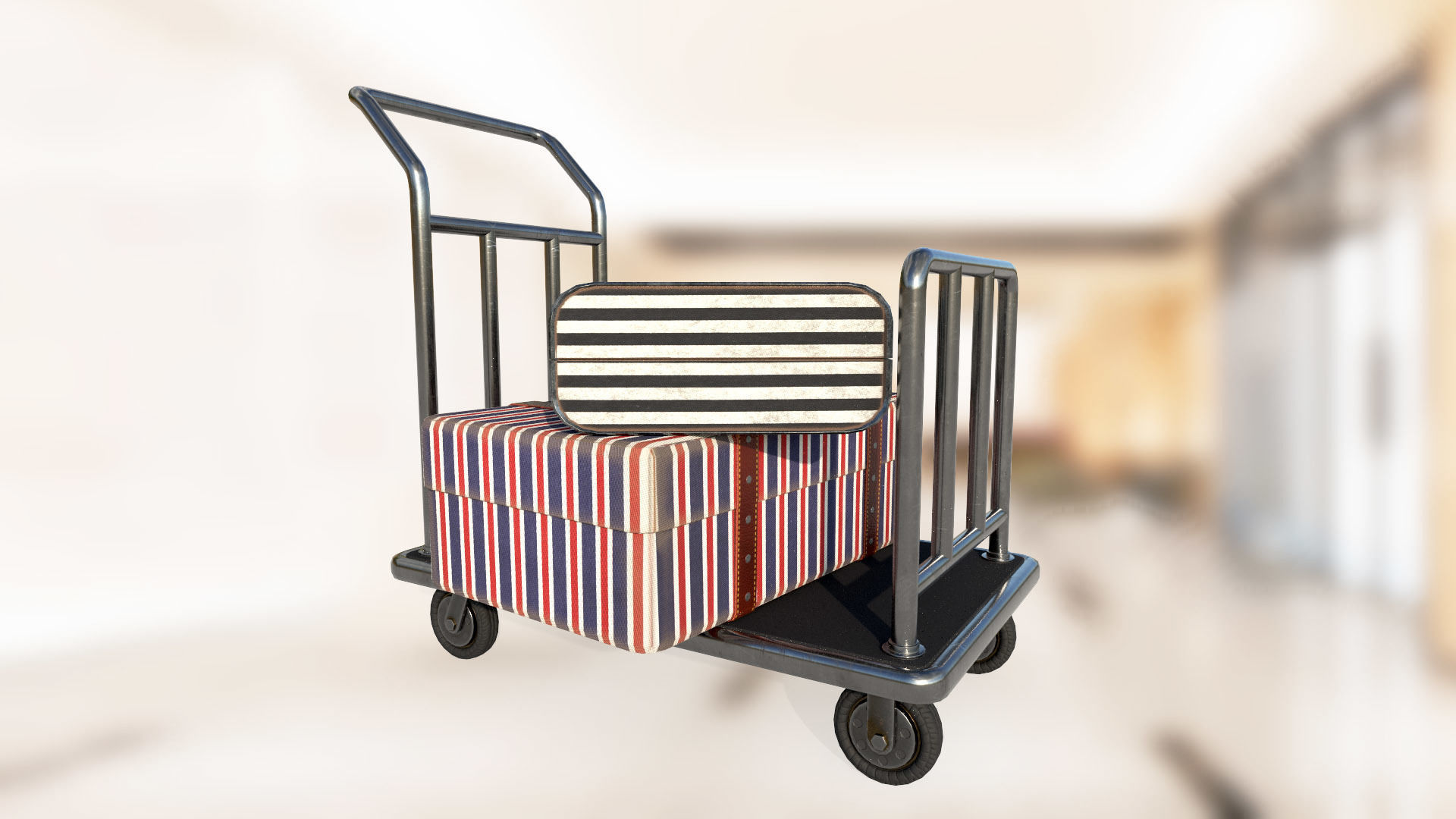 Hotel luggage trolley PBR low-poly game ready 3D model 3D Model Collection_15