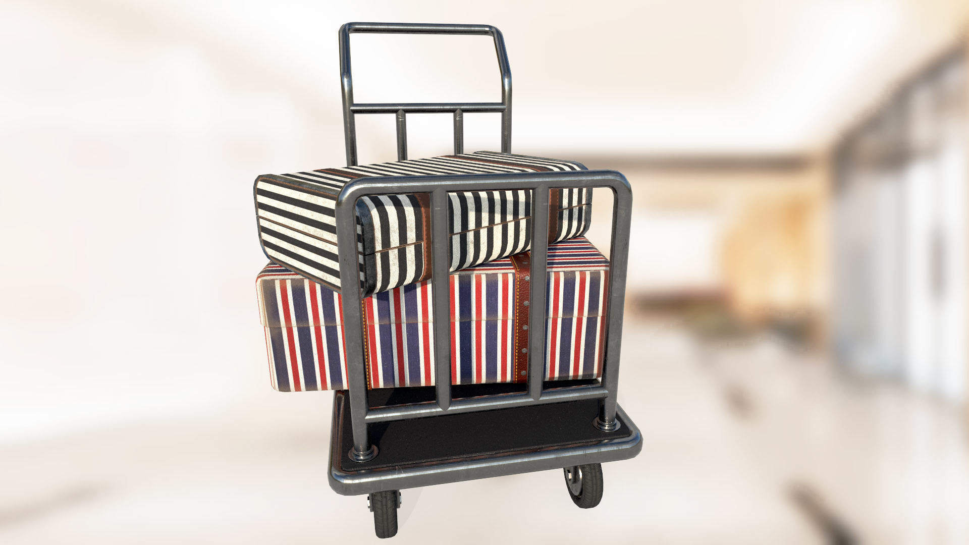 Hotel luggage trolley PBR low-poly game ready 3D model 3D Model Collection_14
