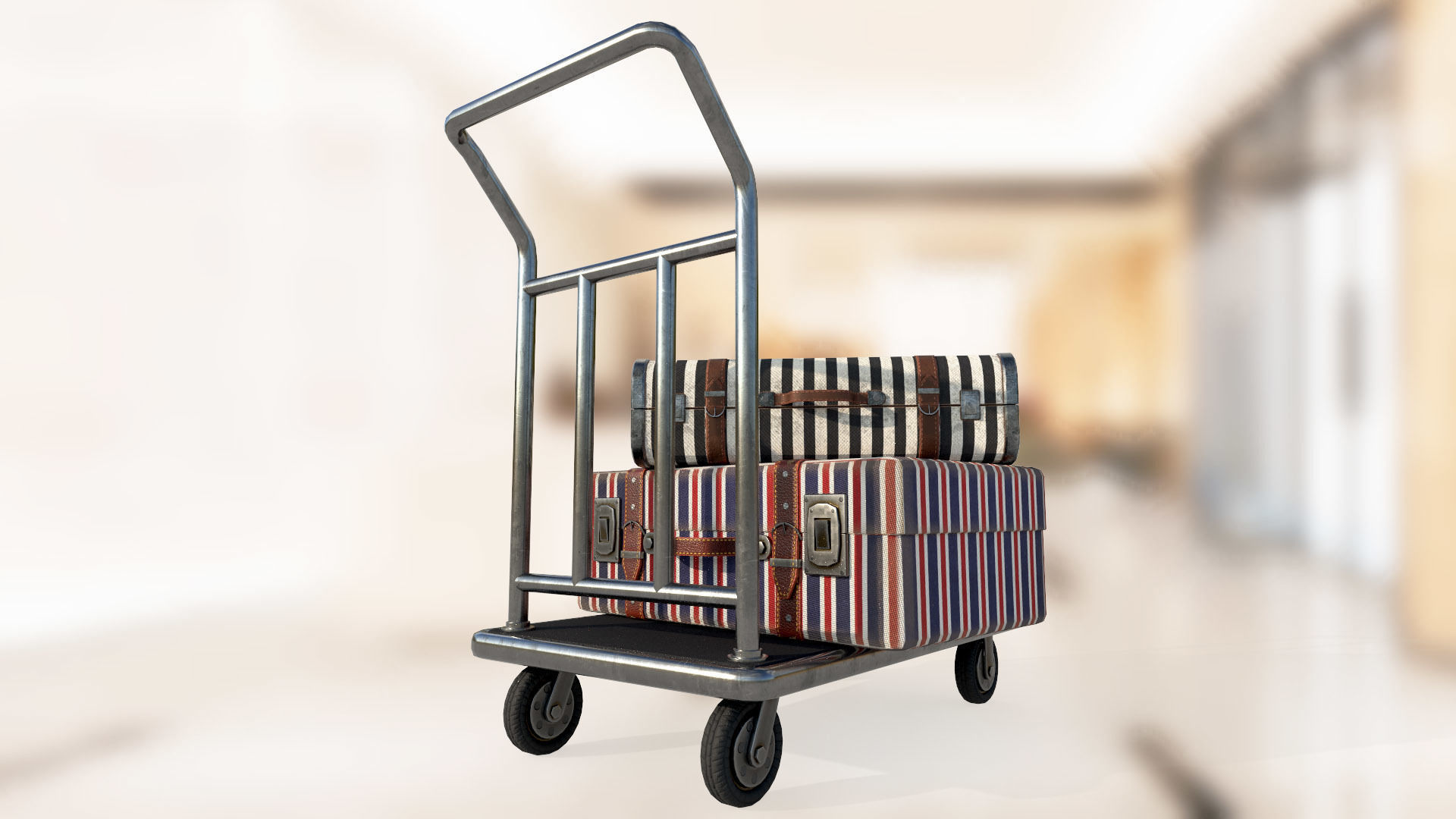 Hotel luggage trolley PBR low-poly game ready 3D model 3D Model Collection_17
