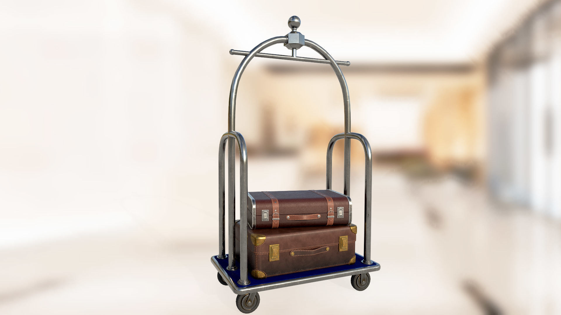 Hotel luggage trolley PBR low-poly game ready 3D model 3D Model Collection_10