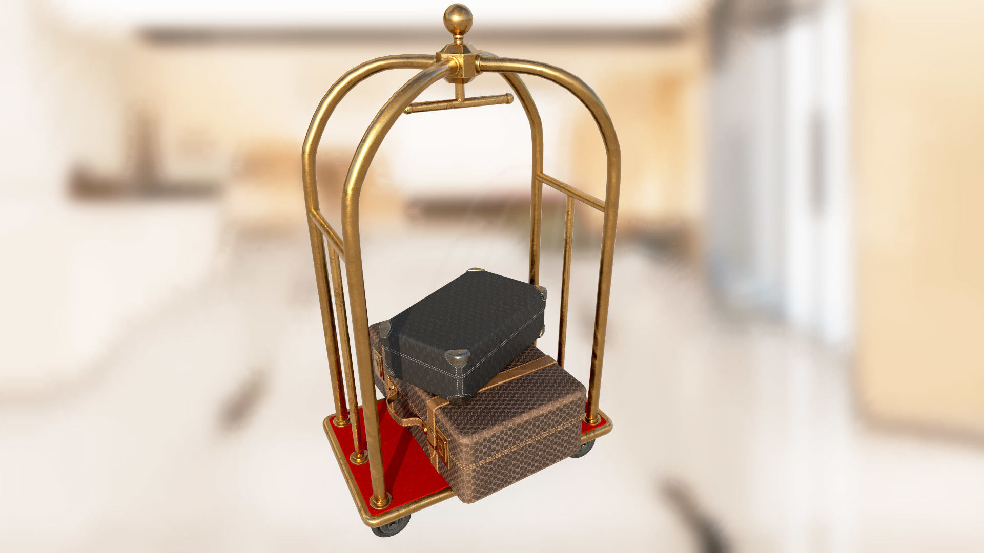 Hotel luggage trolley PBR low-poly game ready 3D model 3D Model Collection_3