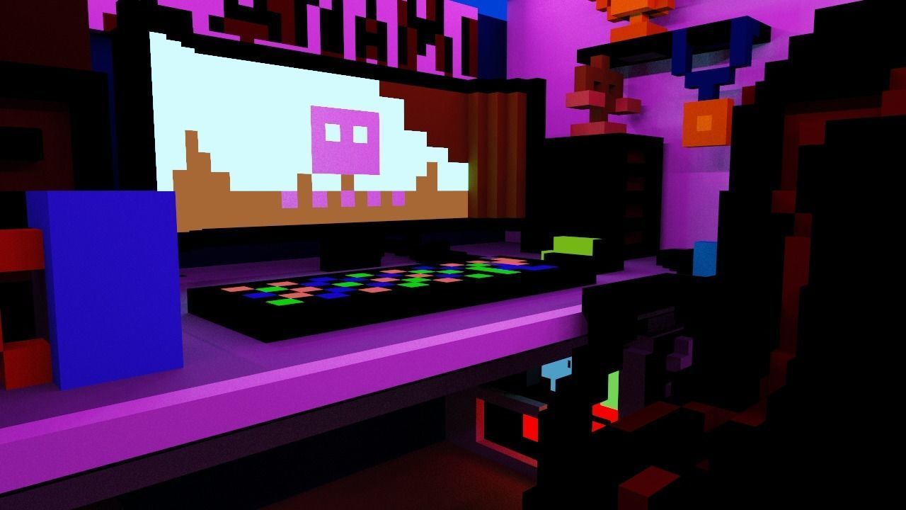gameROOM room with lights and computer Free low-poly 3D model_5