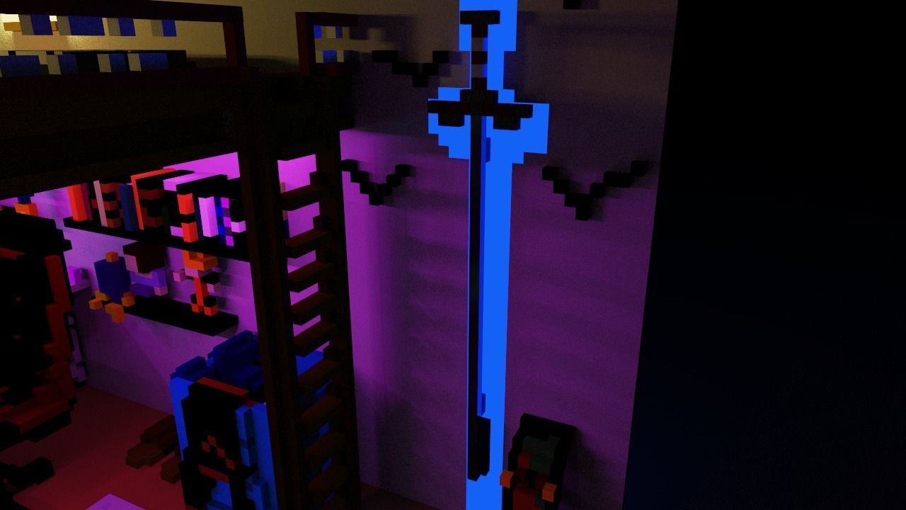 gameROOM room with lights and computer Free low-poly 3D model_3