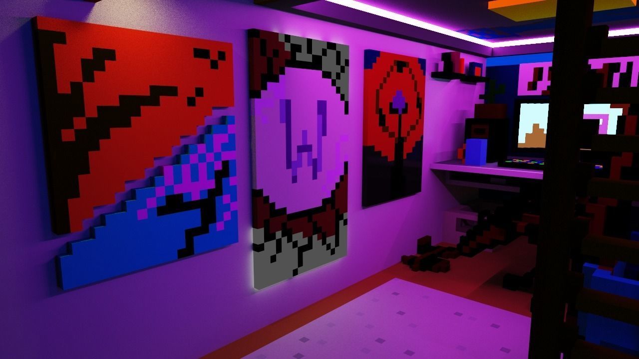 gameROOM room with lights and computer Free low-poly 3D model_1