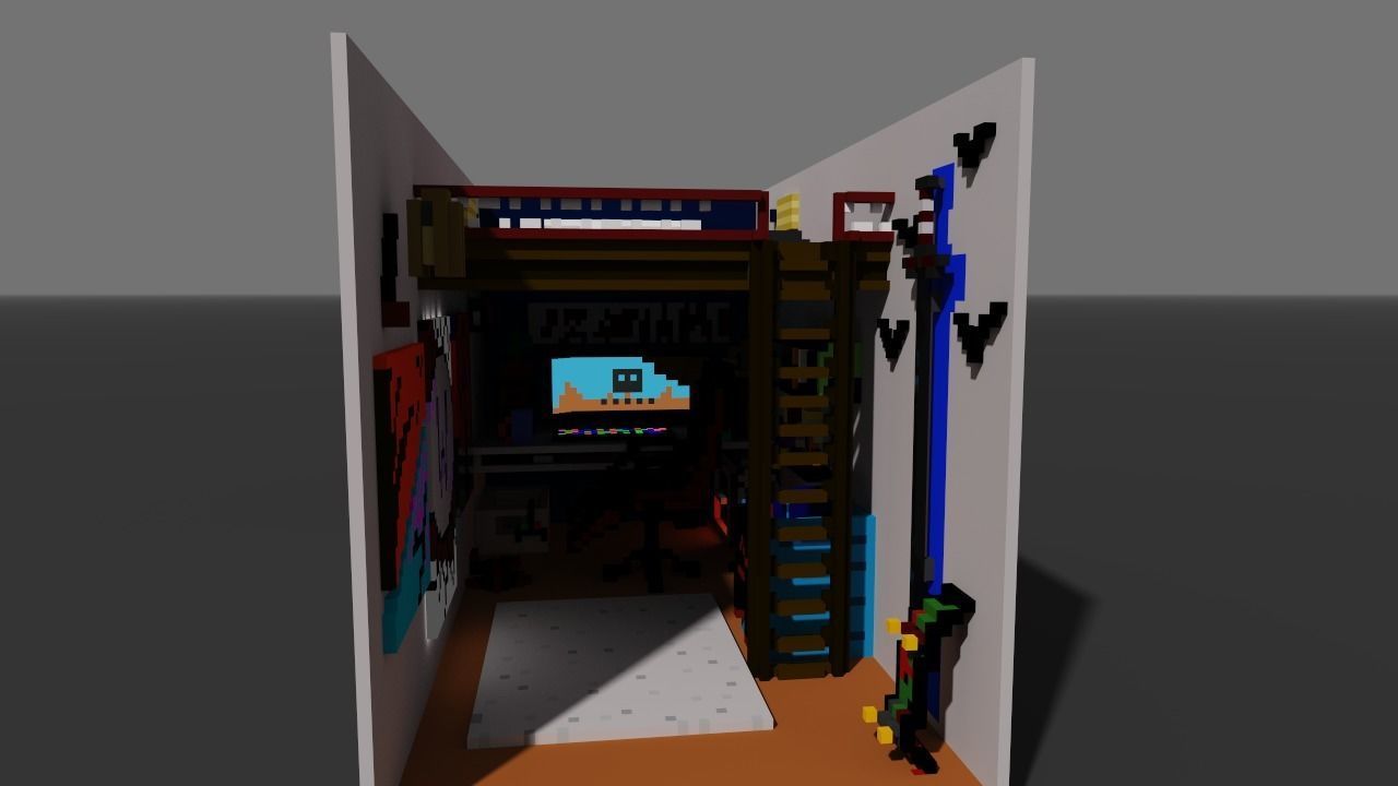 gameROOM room with lights and computer Free low-poly 3D model_9