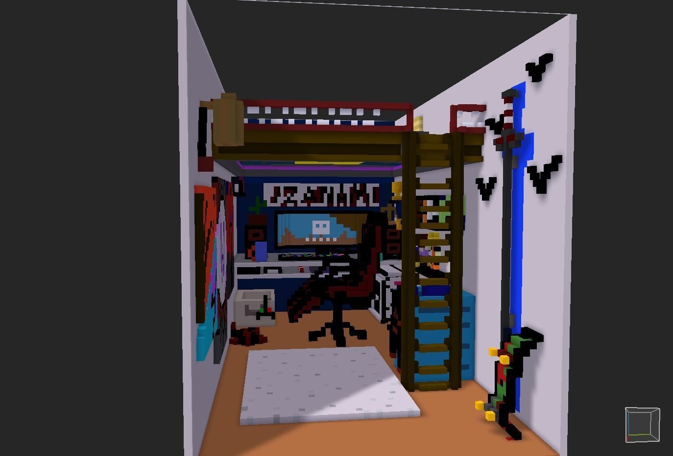gameROOM room with lights and computer Free low-poly 3D model_10