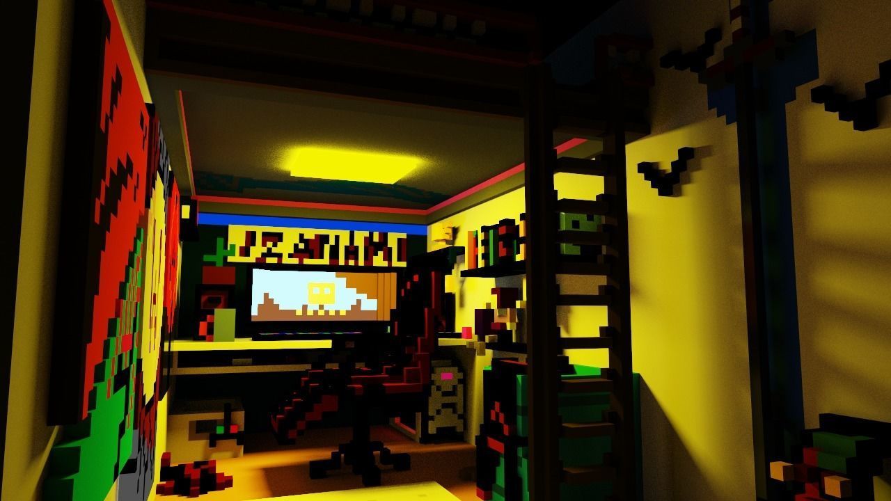gameROOM room with lights and computer Free low-poly 3D model_8