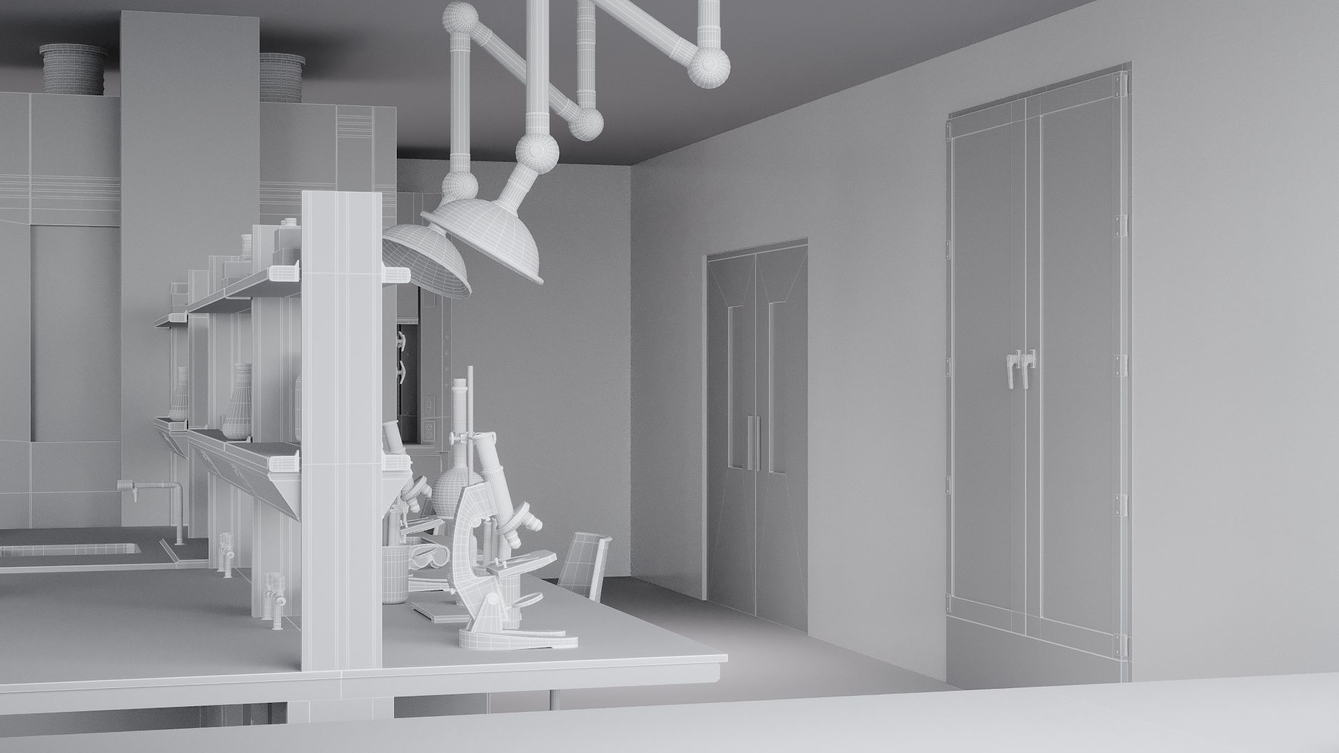 Laboratory with tables and chairs 3D model_15