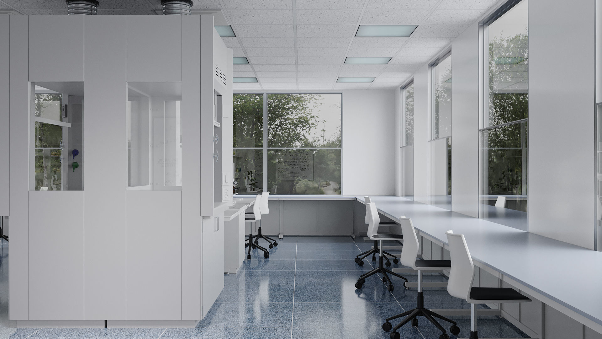Laboratory with tables and chairs 3D model_6