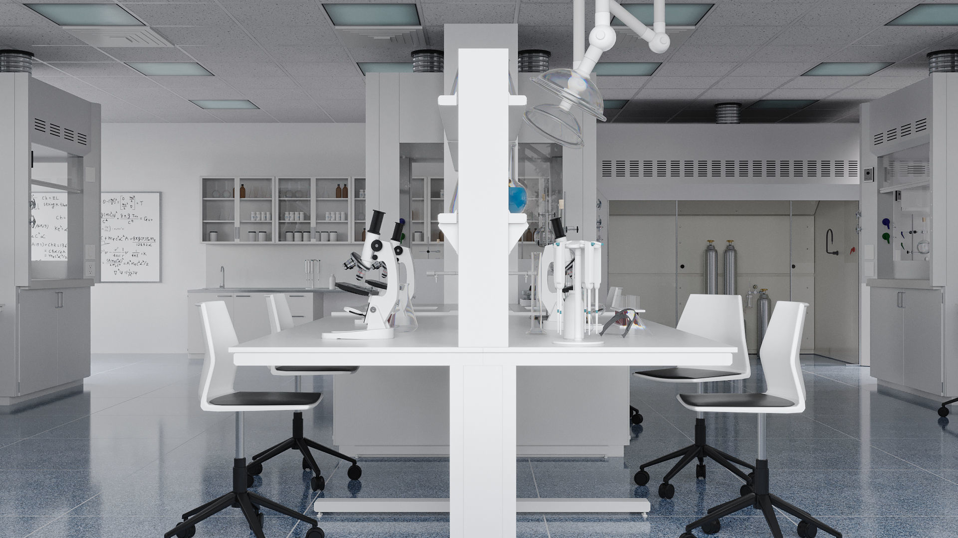Laboratory with tables and chairs 3D model_5