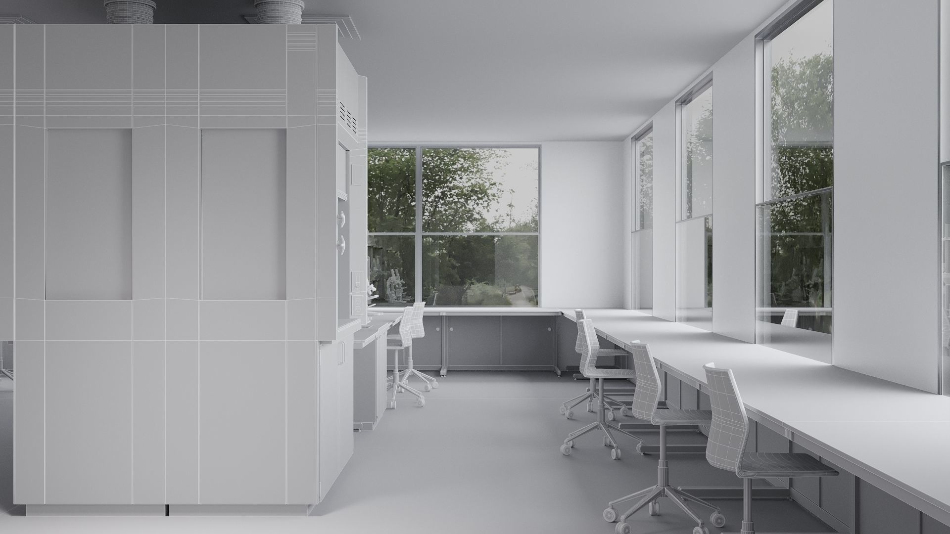 Laboratory with tables and chairs 3D model_14